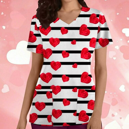 Valentines Day Gifts for Her UHEOUN Womens Tops Valentines Scrubs for Women Fashion Women Short Sleeve V-Neck Printing Blouse Causal Pullover Pocketss Tops End of Year Clearance
Valentines Day Gifts for Her UHEOUN Womens Tops Valentines Scrubs for Women Fashion Women Short Sleeve V-Neck Printing Blouse Causal Pullover Pocketss Tops End of Year Clearance