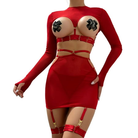 Fabiurt Women s Lingeries Women s Fun Lingerie 5 Piece Set Hollow Lace Personalized Long Sleeve Top With Leg Rings Red
Fabiurt Women s Lingeries Women s Fun Lingerie 5 Piece Set Hollow Lace Personalized Long Sleeve Top With Leg Rings Red
