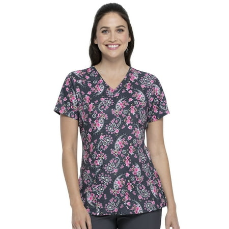 Dickies EDS Medical Scrubs Top for Women V-Neck DK616 S Crazy for Paisley