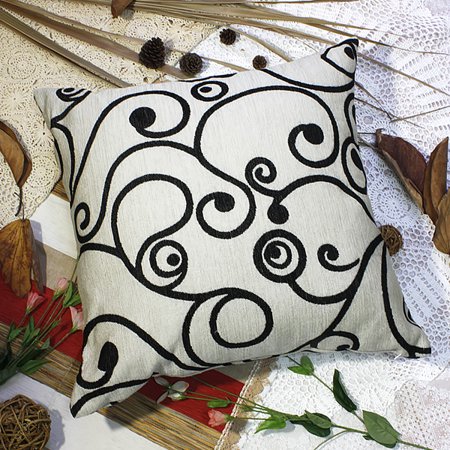 Bettino - Black Swirl Decorative Pillow Cushion 23.6 by 23.6 inches