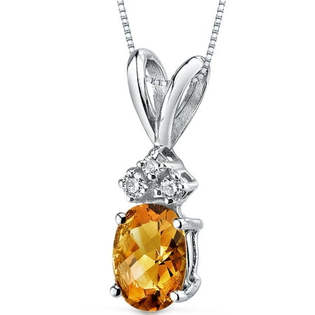 Peora 0.75 Carat T.G.W. Oval-Cut Citrine and Diamond Accent 14kt White Gold Pendant, 18