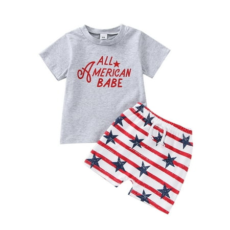 Sunisery 2Pcs Independence Day Infant Baby Boys Outfits Letter Printing Short Sleeve Tops + Star Stripe Shorts Set Grey 0-6 Months
Sunisery 2Pcs Independence Day Infant Baby Boys Outfits Letter Printing Short Sleeve Tops + Star Stripe Shorts Set Grey 0-6 Months