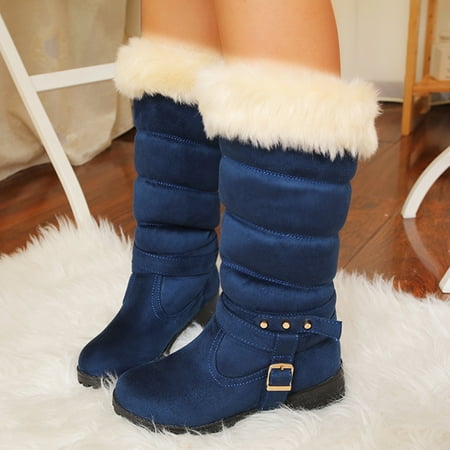 MIASHUI Snow Suede Boots Fashion Belt Heel Buckle Boots Warm Mid- Women s Thick women s boots Women Sneakers Shoes Wedges Women Shoes Casual