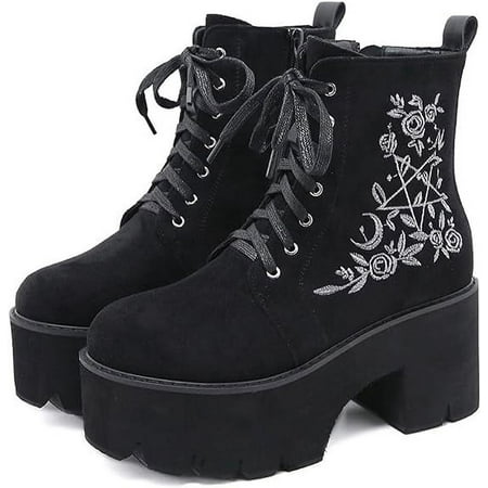 Womens Platform Boots Round Toe Chunky Ankle Boots Punk Boots Lace Up&Zipper Combat Boots
Womens Platform Boots Round Toe Chunky Ankle Boots Punk Boots Lace Up&Zipper Combat Boots