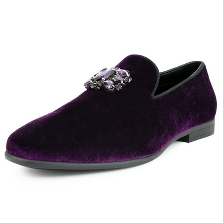 Amali Mens Faux Velvet Tiago Slip on Smoking Loafer w/ Matching Jeweled Bit
