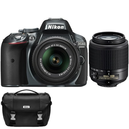 Nikon D5300 Digital SLR Camera & 18-55mm G VR DX II AF-S Zoom (Grey) with 55-200mm G DX AF-S ED Lens + Case