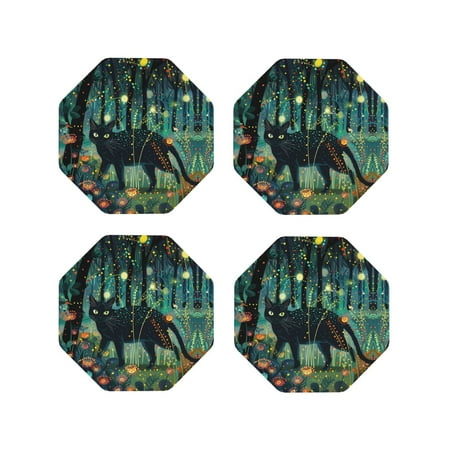 Coasters Set of 4 - Mystical Black Cat Fireflies Drink Coasters for Tabletop Protection Leather Coasters for Living Room Decor and Housewarming Gift Octagon
Coasters Set of 4 - Mystical Black Cat Fireflies Drink Coasters for Tabletop Protection Leather Coasters for Living Room Decor and Housewarming Gift Octagon