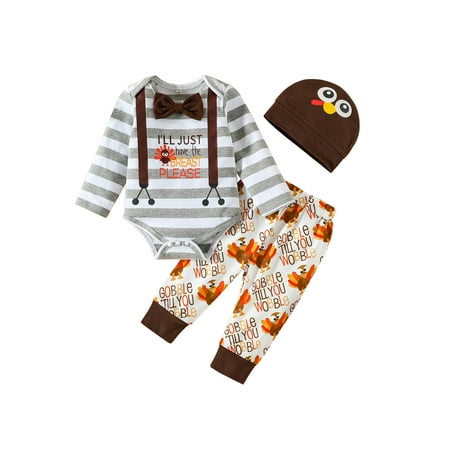 Qtinghua Infant Baby Boys Thanksgiving Clothes Long Sleeve Striped Romper+Turkey Print Pants+Hat Set Orange Brown 12-18 Months
Qtinghua Infant Baby Boys Thanksgiving Clothes Long Sleeve Striped Romper+Turkey Print Pants+Hat Set Orange Brown 12-18 Months