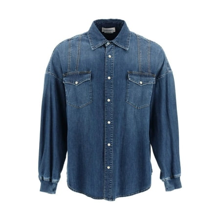 Alexander Mcqueen Denim Shirt Featuring Harness Stitching Men