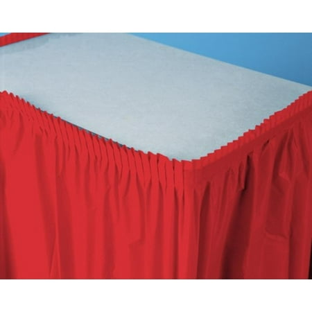 Pack of 6 Classic Red Pleated Disposable Plastic Picnic Party Table Skirts 14'