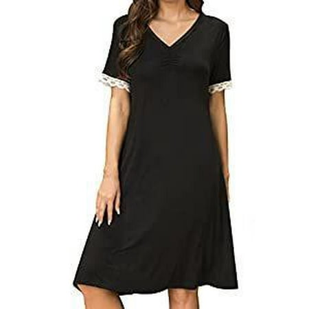 Women s Lace Nightdress V-Neck Short Sleeve Loungewear Cotton Loose Comfort Pajamas Soft Pajamas (S Black)
Women s Lace Nightdress V-Neck Short Sleeve Loungewear Cotton Loose Comfort Pajamas Soft Pajamas (S Black)