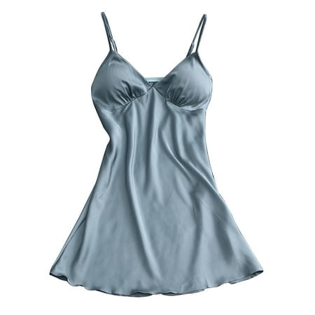 Nightgowns for Women Sexy Camisole Solid Color Ice Silk Thin with Chest Pad Sleep Dress Blue XL
Nightgowns for Women Sexy Camisole Solid Color Ice Silk Thin with Chest Pad Sleep Dress Blue XL