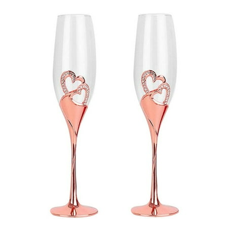 

Wedding Champagne Glass Set with Rhinestone Rimmed Hearts Decoration for Wedding Anniversary and Special Occasionss C