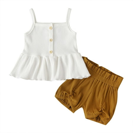 EHTMSAK Infant Baby Toddler Children Girl Summer Sleeveless Clothing Set Outfits Cami Top and Shorts Set White 6M-4Y 110
EHTMSAK Infant Baby Toddler Children Girl Summer Sleeveless Clothing Set Outfits Cami Top and Shorts Set White 6M-4Y 110