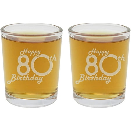 2pk Retro Birthday Etched 2.5oz Shot Glasses - 80th Birthday Gift