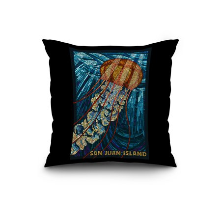 San Juan Island, Washington - Jellyfish - Mosaic - Lantern Press Artwork (20x20 Spun Polyester Pillow, Black Border)