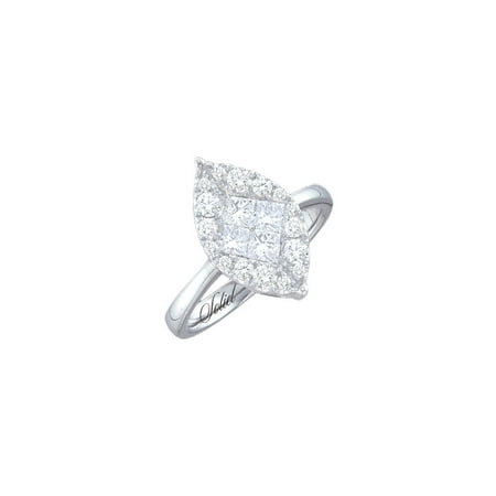 14kt White Gold Womens Princess Round Diamond Soleil Marquise-shape Cluster Bridal Wedding Engagement Ring (.50 cttw.)