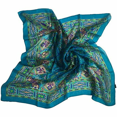 Paisley Luxury 100% Silk Square Scarf in Modern Blue
