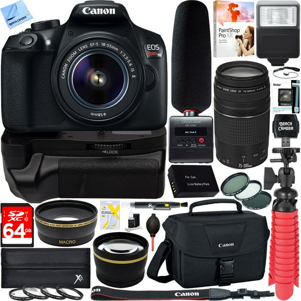 Canon T6 EOS Rebel DSLR Camera + 18-55mm & 75-300mm Dual Lens Tascam Video Creator Kit