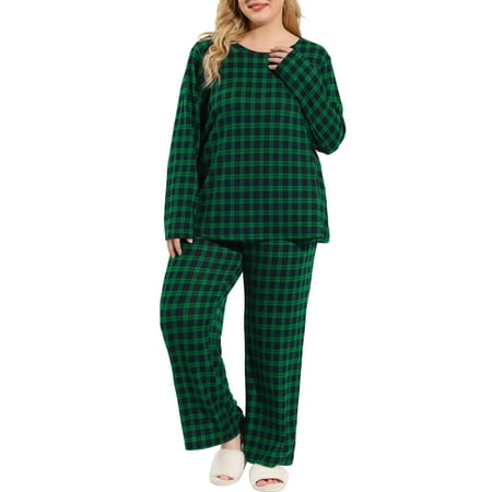 NJUBGTYW Women s Plus Long Sleeve Buffalo Plaid Check Sleepwear