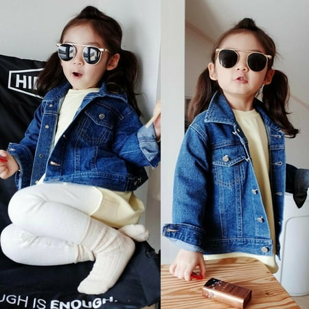 Toddler Girls Kids Fall Denim Jean Jacket Casual Pocket Coat Spring/Fall 1-6Y