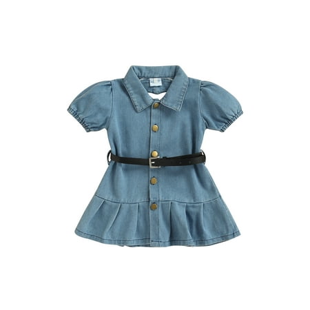 Woshilaocai Kids Toddler Baby Girl Denim Dress Summer Short Sleeve Tunic Jeans A-Line Shirt Dress with Belt
Woshilaocai Kids Toddler Baby Girl Denim Dress Summer Short Sleeve Tunic Jeans A-Line Shirt Dress with Belt