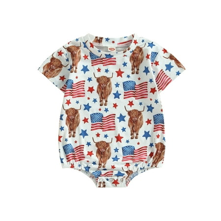Baby Girls Boys Romper Short Sleeve Crew Neck Cow/Boots Print Summer Bodysuit for Independence Day
Baby Girls Boys Romper Short Sleeve Crew Neck Cow/Boots Print Summer Bodysuit for Independence Day