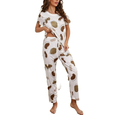 Casual All Over Print Round Neck Pant Sets White Short Sleeve Women Pajama Sets XS
Casual All Over Print Round Neck Pant Sets White Short Sleeve Women Pajama Sets XS