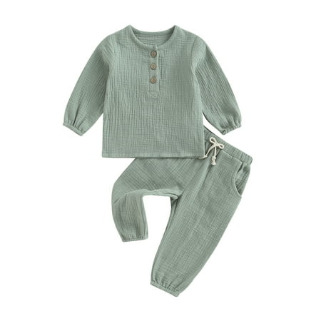 Toddler Boy Girl Clothes Set Solid Color Long Sleeve Button Pullover Tops Drawstring Pants Outfits
Toddler Boy Girl Clothes Set Solid Color Long Sleeve Button Pullover Tops Drawstring Pants Outfits
