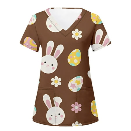 Women Scrubs Top Rabbit Printed Easter Short Sleeve V Neck Egg Printed Nursed T Shirt With Pocket Spring Summer Daily Nursing Uniforms Nursing Care Working Uniforms
Women Scrubs Top Rabbit Printed Easter Short Sleeve V Neck Egg Printed Nursed T Shirt With Pocket Spring Summer Daily Nursing Uniforms Nursing Care Working Uniforms