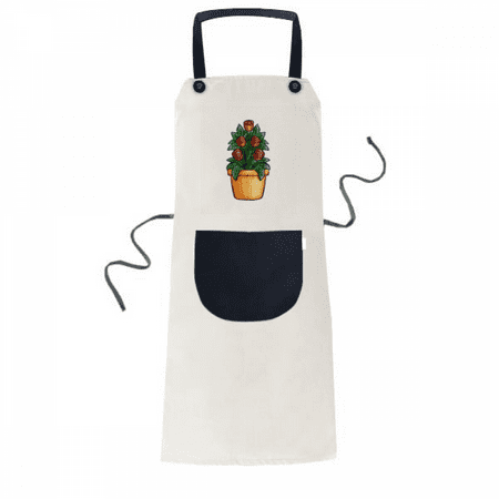 Potted Rose Cartoon Apron Cooking Bib Beige Kitchen Pocket Women Men