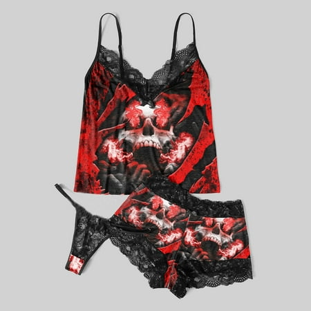 Chiccall Womens Skull Cami Set Lace Camisole Lingerie Nightwear Sexy Pajamas Lounge Sets Anniversary Valentines Day Gifts Clearance
Chiccall Womens Skull Cami Set Lace Camisole Lingerie Nightwear Sexy Pajamas Lounge Sets Anniversary Valentines Day Gifts Clearance