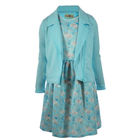 Purple Rose Girls 2-Piece Wildflower Dress Set Outfit - blue 4t (Toddler)