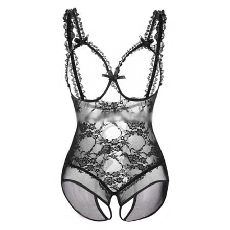 Women Plus Size Lingerie Mesh Sexy Siamese Open Pajamas