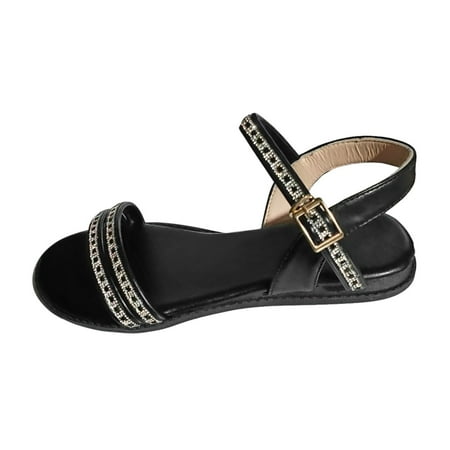Cathalem Ladies Fashion Summer Solid Color Leather Rhinestone Decorative Flat Sandals Black 38
Cathalem Ladies Fashion Summer Solid Color Leather Rhinestone Decorative Flat Sandals Black 38