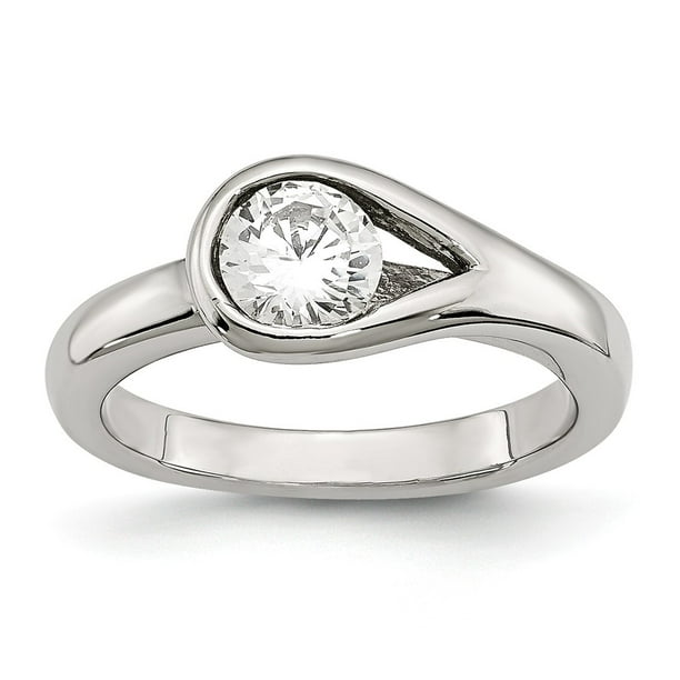 Mia Diamonds Stainless Steel Polished Cubic Zirconia (CZ) Ring Size - 6