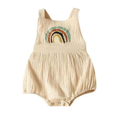 Infants Girls Summer Cotton Linen Suspenders Triangle Romper Rainbow Print Jumpsuit
Infants Girls Summer Cotton Linen Suspenders Triangle Romper Rainbow Print Jumpsuit