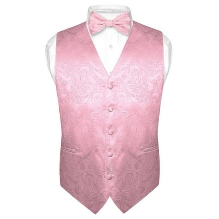 Men's Paisley Design Dress Vest & Bow Tie PINK Color BOWTie Set for Suit Tuxedo