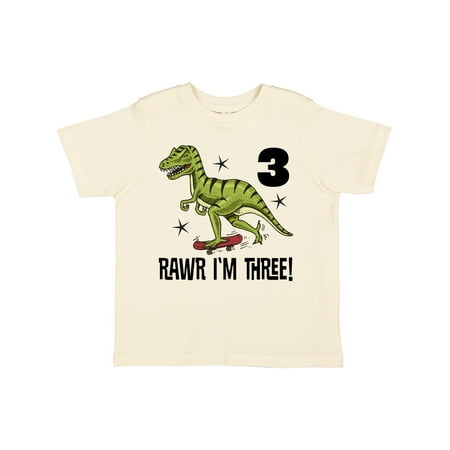Inktastic 3rd Birthday Dinosaur Skateboarding Gift Toddler Boy Girl T-Shirt