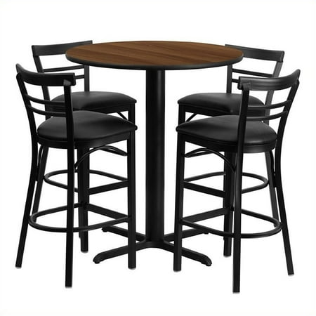 Bowery Hill 5 Piece Round Laminate Table Set in Walnut and Black