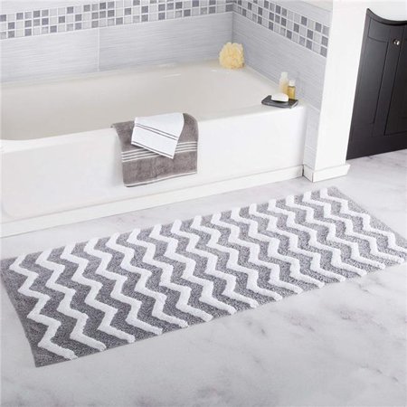 Bedford Home 67A-78379 100 Percent Cotton Chevron Bathroom Mat - 24 x 60 in. - Silver