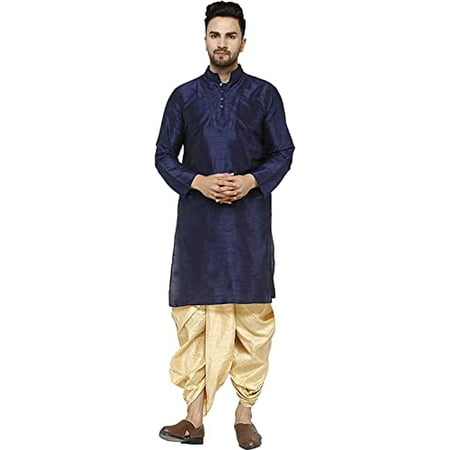 Royal Kurta Mens Silk Blend Dhoti Kurta Set (40 Blue 4)