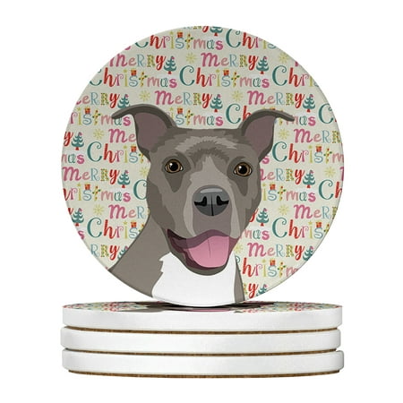 Pit Bull Blue #1 Christmas Large Sandstone Coasters Pack of 4 4 in x 4 in