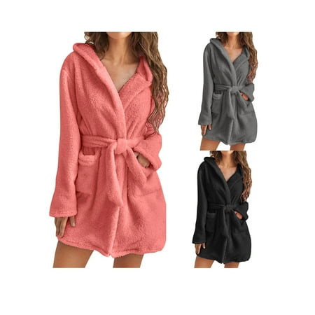 Plush Robes For Women Soft Warm Fleece Bathrobe Long Sleeve Hooded Sleepwear with Belt
Plush Robes For Women Soft Warm Fleece Bathrobe Long Sleeve Hooded Sleepwear with Belt