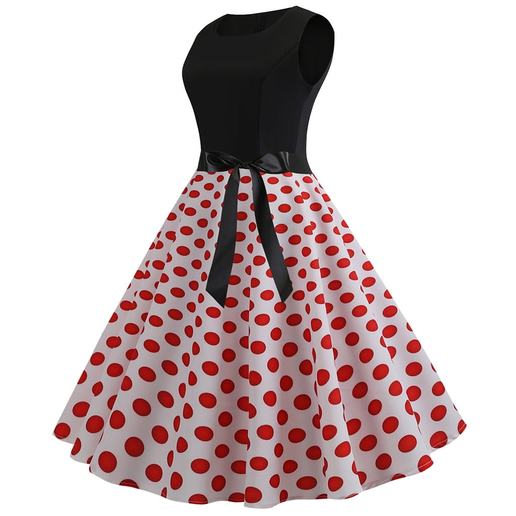 Polka Dot Classic Vintage Dresses Audrey Hepburn Style Simple Swing