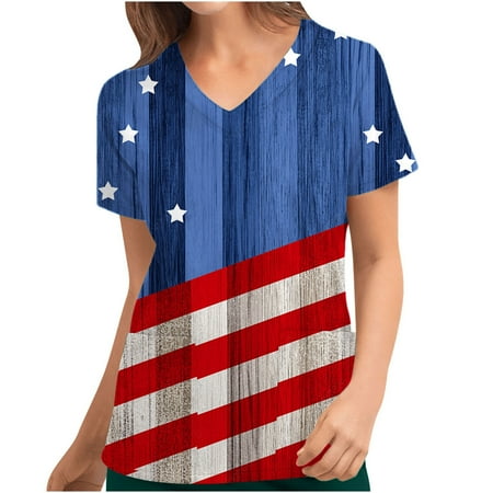 4th of July Shirts for Women Summer Vintage American Flag Print Short Sleeve V Neck Scrubs Tops Nurse Working Uniforms with Pockets
4th of July Shirts for Women Summer Vintage American Flag Print Short Sleeve V Neck Scrubs Tops Nurse Working Uniforms with Pockets