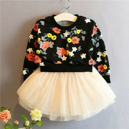 Flower Toddler Kids Girl T shirt Tutu Baby Dress Princess Dress Party Gown Formal Outfits