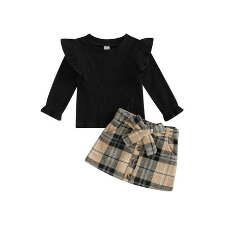 Toddler Girls 2 Piece Outfit Long Sleeve Ribbed Tops and Plaid Print Skirt with Belt Set for Infant Fall Clothes
Toddler Girls 2 Piece Outfit Long Sleeve Ribbed Tops and Plaid Print Skirt with Belt Set for Infant Fall Clothes