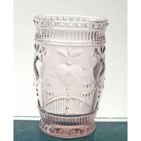 HOMEW 4pcs Heart Juice Glass Tumbler Drinking Glass - 10 oz Pink