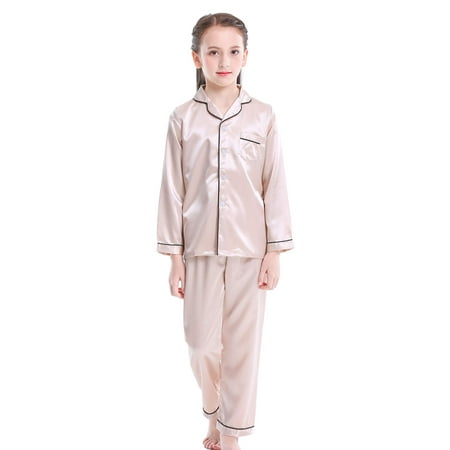 Mergorte Girls Boys Satin Long Sleeve Button-Down Pajamas Set Sleepwear Loungewear Champagne 150#7-8Y
Mergorte Girls Boys Satin Long Sleeve Button-Down Pajamas Set Sleepwear Loungewear Champagne 150#7-8Y